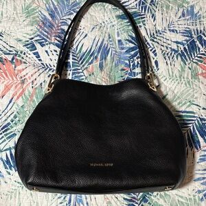 Michael Kors Raven Leather Shoulder Bag with Gold Accents